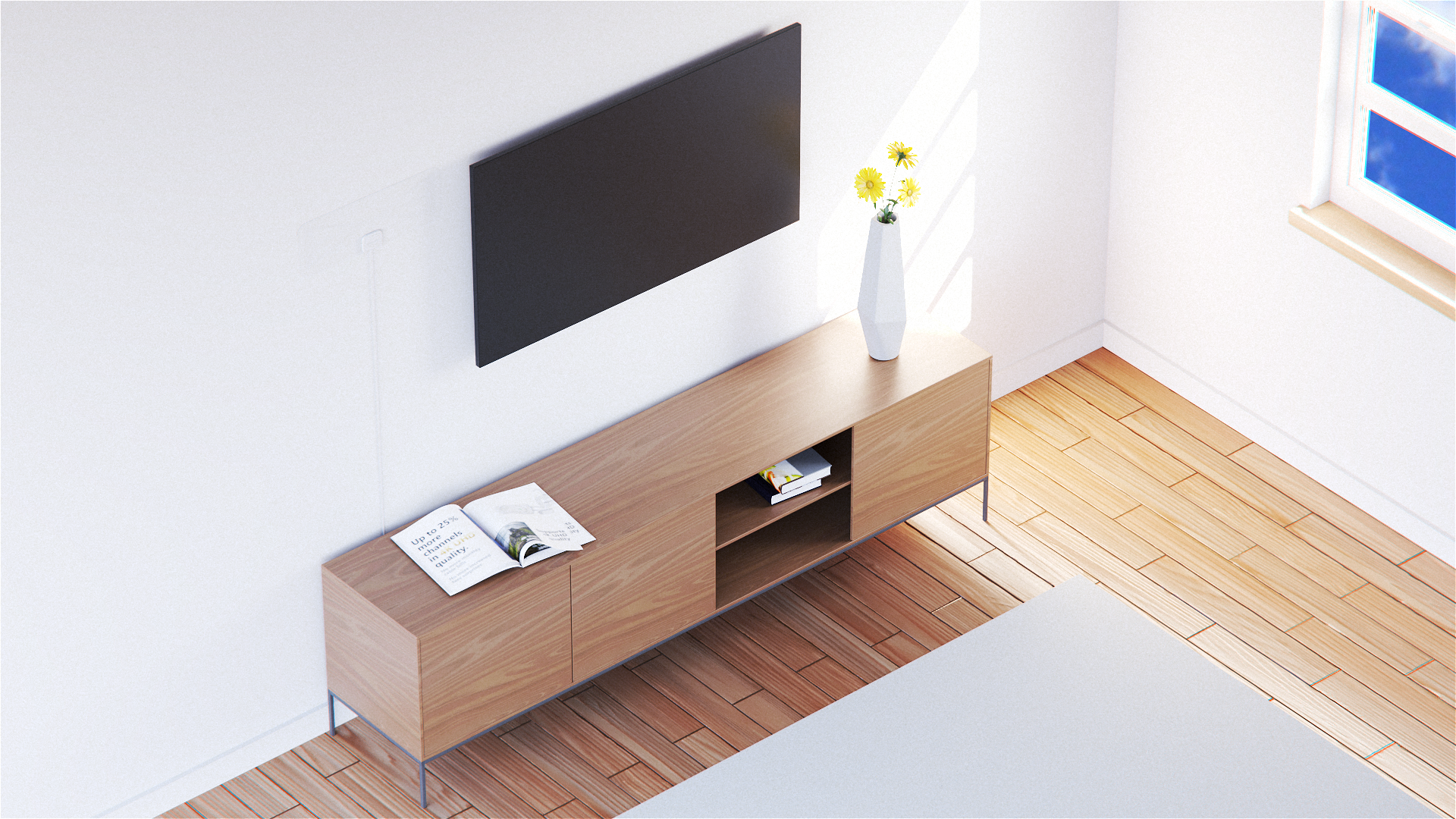 b. ULTRA•VIZION can be placed directly on your Wall above your TV.